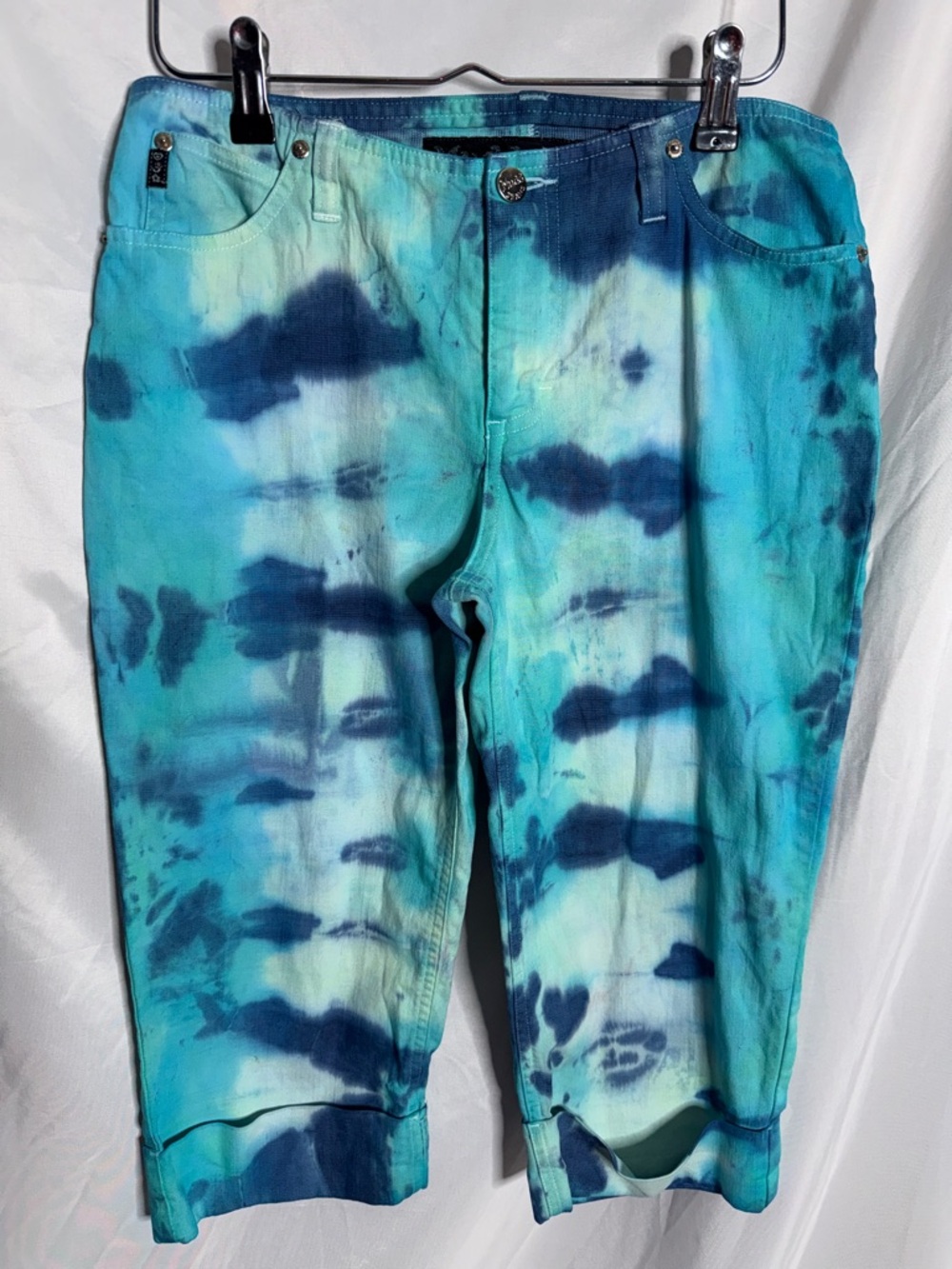 One of a Kind Tie-Dye Blue & Teal Capris